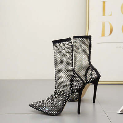Versatile breathable mesh fashion high heel ankle boots