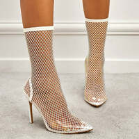 Versatile Breathable Mesh Fashion High Heel Ankle Boots - Thumbnail 2