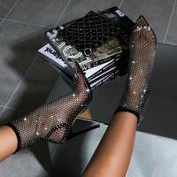 Versatile Breathable Mesh Fashion High Heel Ankle Boots - Thumbnail 4