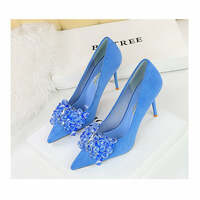 Velvet Embellished Gemstone Bow Detail Stiletto Heels Shoes - Thumbnail 2