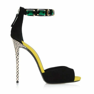 Sparkling gemstone peep-toe high heel sandals