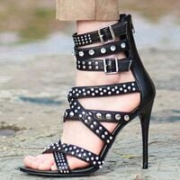 Seductive Pure Cowhide Texture and Rivets High Heel Sandals - Thumbnail 2