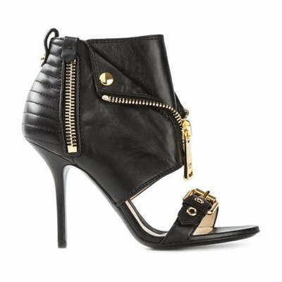 Trendy high heeled buckle and flared strap fashion sandals