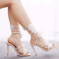 White Floral Strappy High Heel Peep Toe Sandals - Thumbnail 3