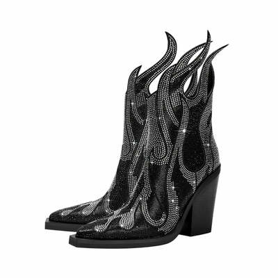 Sparkling Embroidered Stiletto Ankle Boots