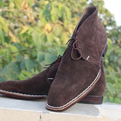 Crafted leather handmade classic dress shoes brown suede leather chukka lace up boot