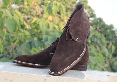 Crafted Leather Handmade Classic Dress Shoes Brown Suede Leather Chukka Lace up Boot