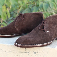 Crafted Leather Handmade Classic Dress Shoes Brown Suede Leather Chukka Lace up Boot - Thumbnail 1