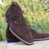 Crafted Leather Handmade Classic Dress Shoes Brown Suede Leather Chukka Lace up Boot - Thumbnail 3