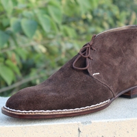 Crafted Leather Handmade Classic Dress Shoes Brown Suede Leather Chukka Lace up Boot - Thumbnail 5