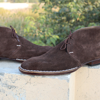 Crafted Leather Handmade Classic Dress Shoes Brown Suede Leather Chukka Lace up Boot - Thumbnail 6