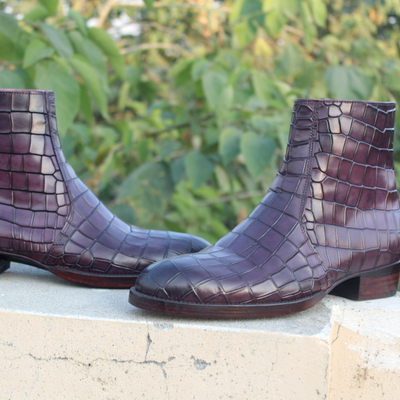Crafted leather handmade classic dress shoes purple patina leather jodhpur boot