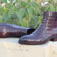 Crafted Leather Handmade Classic Dress Shoes Purple Patina Leather Jodhpur Boot - Thumbnail 2
