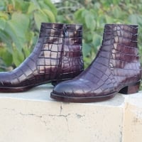 Crafted Leather Handmade Classic Dress Shoes Purple Patina Leather Jodhpur Boot - Thumbnail 4