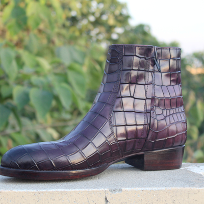 Crafted leather handmade men shoes purple patina leather jodhpur dress boot