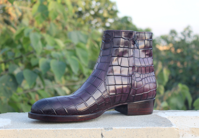 Crafted Leather Handmade Men Shoes Purple Patina Leather Jodhpur Dress Boot