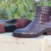Crafted Leather Handmade Men Shoes Purple Patina Leather Jodhpur Dress Boot - Thumbnail 2