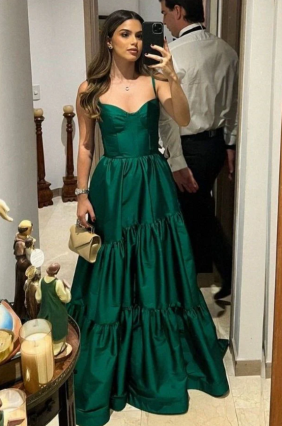 A Line Straps Green Long Formal Dress Party Gown