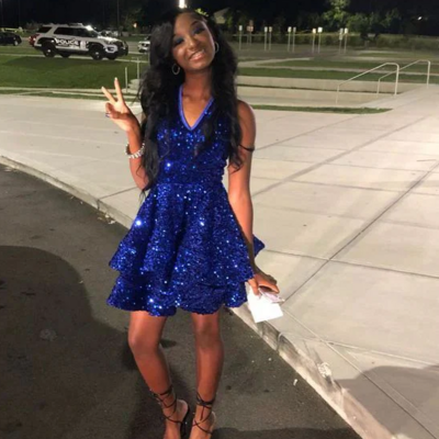 Sexy a line royal blue sequins homecoming dresses