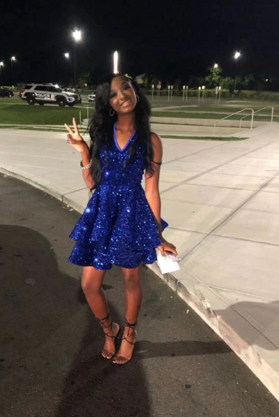 Sexy A Line Royal Blue Sequins Homecoming Dresses