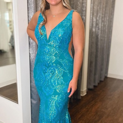 V neck mermaid sequin lace long prom dresses,pd230573