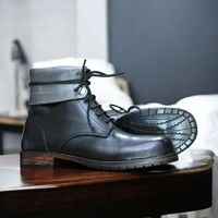 Ankle High Handmade Black Military Combat Boot For Men's - Thumbnail 1