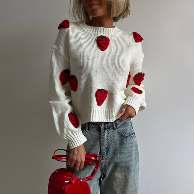 3D Strawberry Knitted Sweater