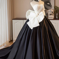 White and Black Long Prom Dress, A-Line Evening Party Dress - Thumbnail 1