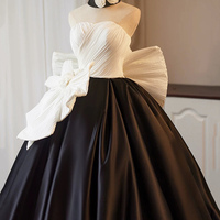 White and Black Long Prom Dress, A-Line Evening Party Dress - Thumbnail 2