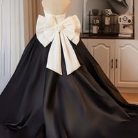White and Black Long Prom Dress, A-Line Evening Party Dress - Thumbnail 3