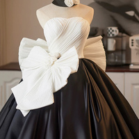 White and Black Long Prom Dress, A-Line Evening Party Dress - Thumbnail 4