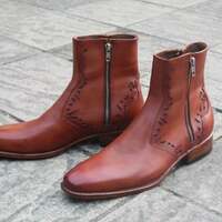 Crafted Leather Handmade Men Side Zipper Brown Leather Ankle Jodhpur Dress Boot - Thumbnail 2