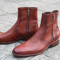 Crafted Leather Handmade Men Side Zipper Brown Leather Ankle Jodhpur Dress Boot - Thumbnail 3