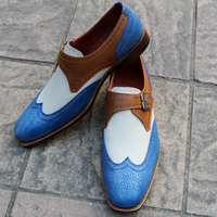 Handmade Tri-Tone Single Monk Strap Loafers Shoes - Thumbnail 1