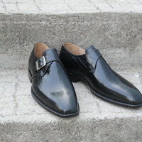 Crafted Leather Handmade Men's Classic Black Crocodile Texture Leather Monk Strap Dress Shoes - Thumbnail 2