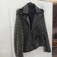 Crafted Leather Men Silver Studded Punk Rock Gothic Black Leather Jacket  - Thumbnail 2
