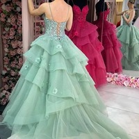  Sweetheart Ball Gown Fuchsia Tiered Tulle Prom Dresses with Appliques,PD230592 - Thumbnail 1
