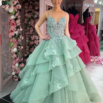  sweetheart ball gown fuchsia tiered tulle prom dresses with appliques,pd230592