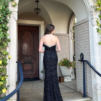 Black Mermaid V Neck Sequin Long Prom Dresses with Beads,PD230594 - Thumbnail 1
