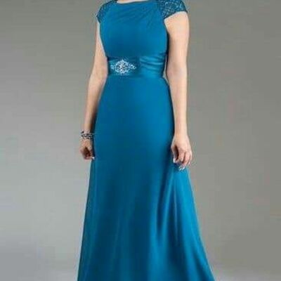 Elegant mother of the bride/groom dress blue lace evening formal prom dress