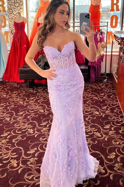 Cute Sweetheart Mermaid Lavender Long Prom Dresses with Appliques,evening Dress,PD230610