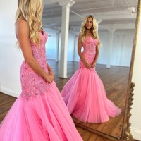 Charming Sweetheart Mermaid Hot Pink Long Prom Dresses with Lace,evening Dress,PD230611 - Thumbnail 1