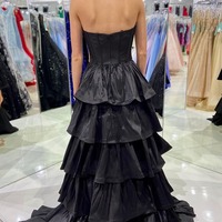 Black  High Low Ruffle Sweetheart Tiered Homecoming Dresses,evening Dress,PD230615 - Thumbnail 1