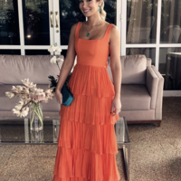 Modest A-line Orange Formal Long Prom Dresses - Thumbnail 1