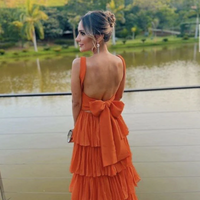Modest a-line orange formal long prom dresses