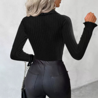 Fashion Solid Color Hot Stamping Ruffled Button T-Shirt - Thumbnail 3