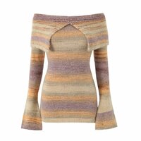 Gradient color one shoulder sweater dress knitted skirt - Thumbnail 2