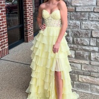 A Line Sweetheart Daffodial Chiffon Tiered Prom Dresses,BD251013 - Thumbnail 3