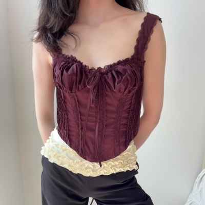 Lace trim camisole with cross back straps