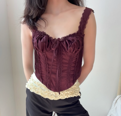 Lace trim camisole with cross back straps